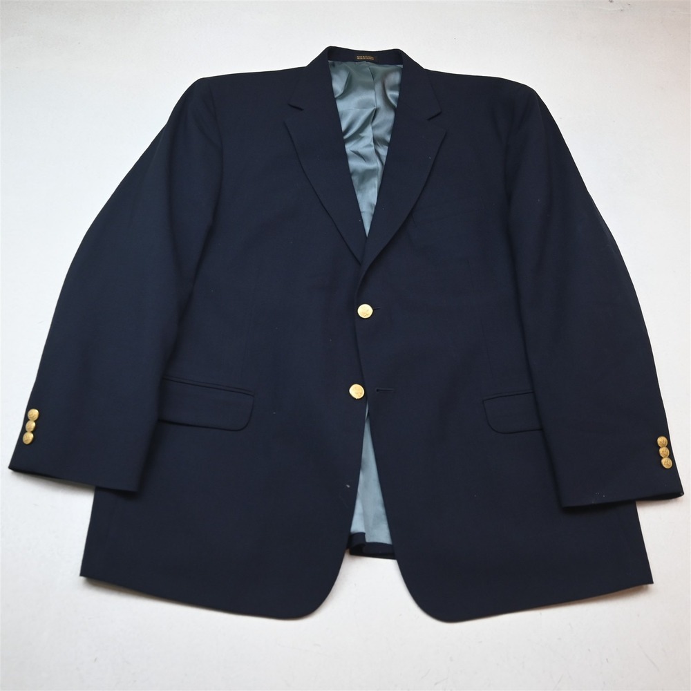 Vtg Stafford 48R Navy Blue Hopsack Gold Button Mens Blazer Jacket Sport Coat